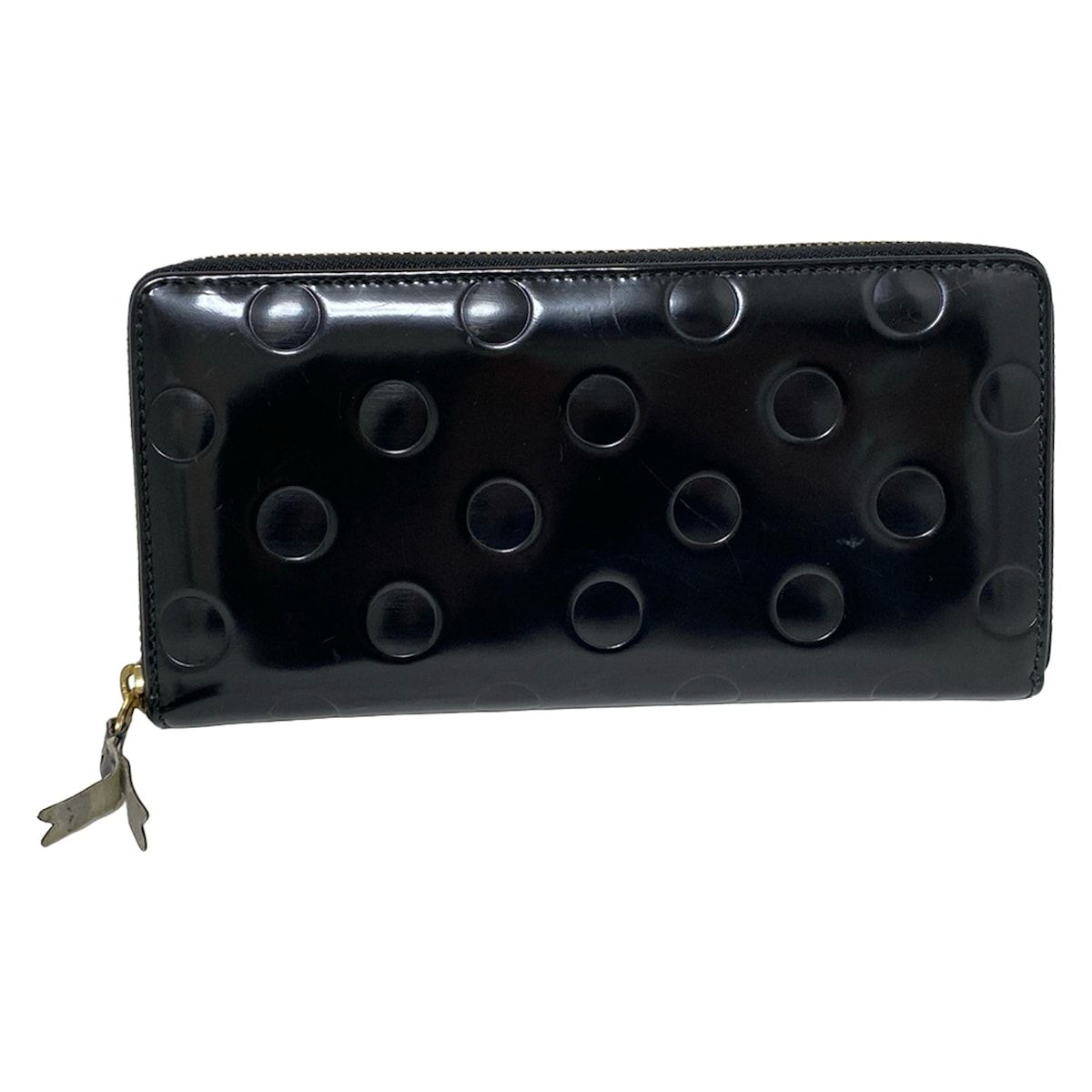 tricot COMMEdesGARCONS トリココムデギャルソン 長財布 黒 ラウンドファスナー ドット柄 型押し加工 レザー