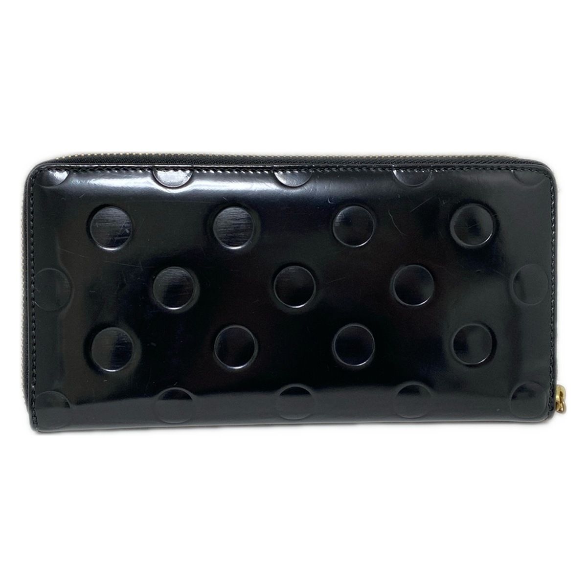 tricot COMMEdesGARCONS トリココムデギャルソン 長財布 - 黒 ラウンドファスナー ドット柄 型押し加工 レザー