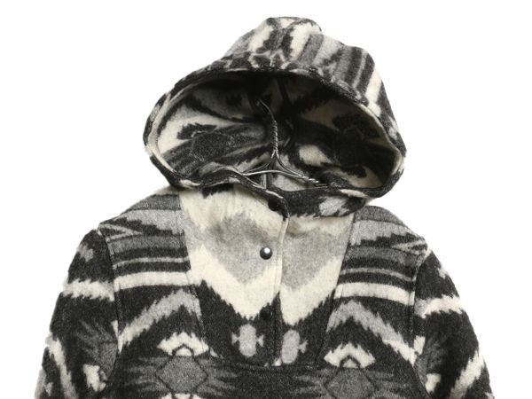 な ! ウールリッチ ネイティブ 総柄 パーカー ジャケット レディース S 古着 アノラック プルオーバー ジャンパー ブランケット ラグ モノトーン