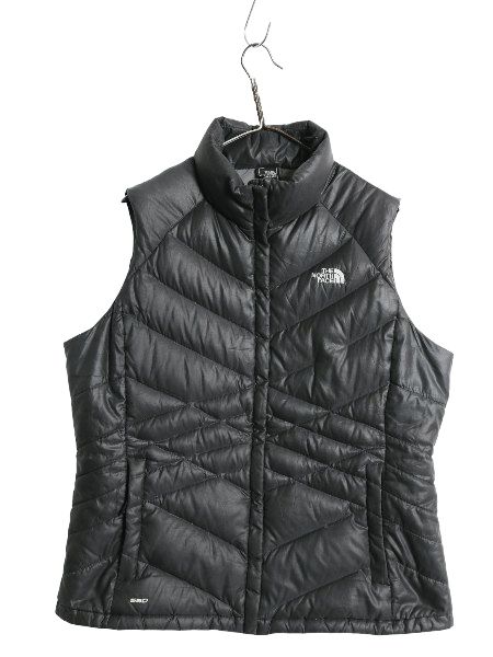 な ! ノースフェイス ナイロン ダウン ベスト レディース L 程 アウトドア フルジップ キルティング 550 フィル ハイネック 重ね着 前開き 濃灰