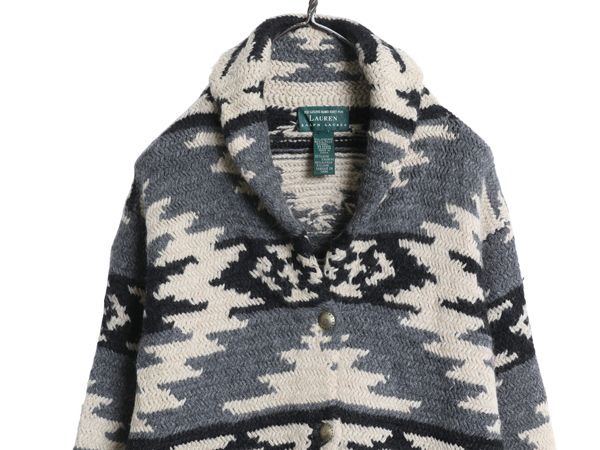 な ! 00 s ローレン ラルフローレン ネイティブ ショール ニット カーディガン レディース L 程 古着 ポロ ハンドメイド 前開き