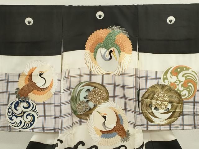 平和屋着物 お宮参り 男の子 祝着 産着 初着 のしめ 駒刺繍 飛鶴 蓑亀吉祥丸文 金彩 ze
