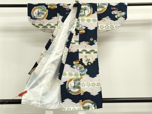 平和屋着物 七五三 男の子 祝着 被布セット 飛鶴宝尽くし笠松文 ze