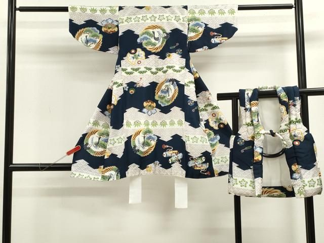 平和屋着物 七五三 男の子 祝着 被布セット 飛鶴宝尽くし笠松文 ze