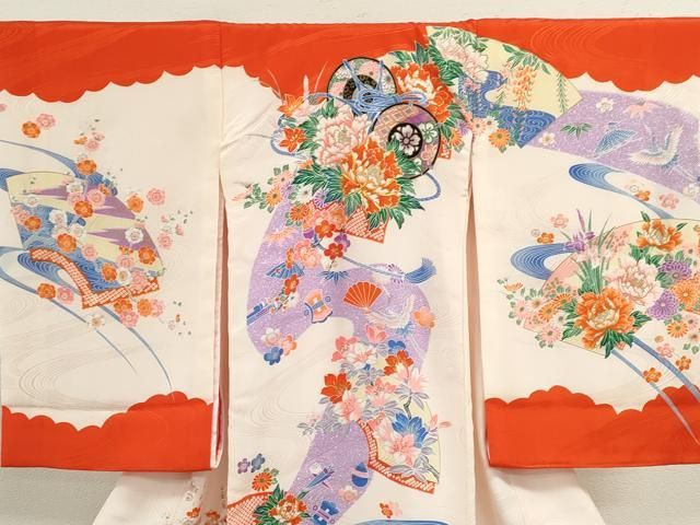 平和屋着物 お宮参り 女の子 祝着 産着 初着 のしめ 鼓飛鶴吉祥花文 金彩 ze