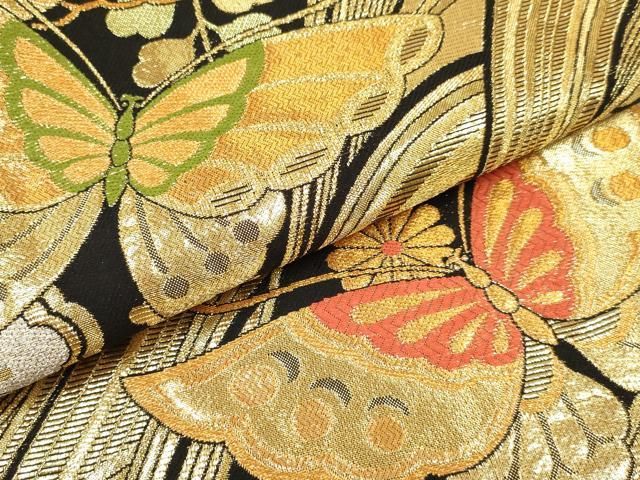  平和屋着物∵子供 両面 全通柄袋帯 流水花蝶文 金銀糸 ma 帯 兵児帯 着物 浴衣 和小物