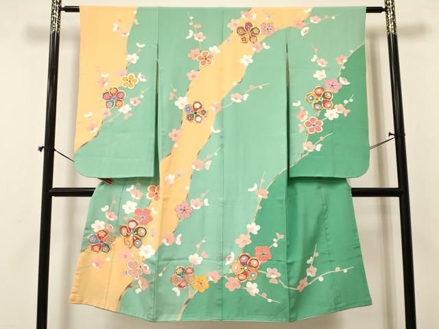 平和屋着物 七五三 女の子 ７歳 祝着 四つ身 袋帯セット 駒刺繍 枝梅花文 ma