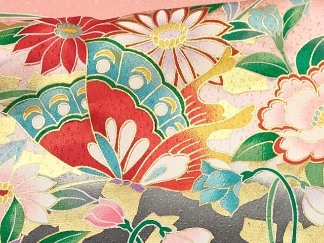  平和屋着物 七五三 女の子 ７歳 祝着 四つ身 袋帯セット 花蝶文 暈し染め 金彩 ma 着物 着物ドレス 着物 浴衣 和小物