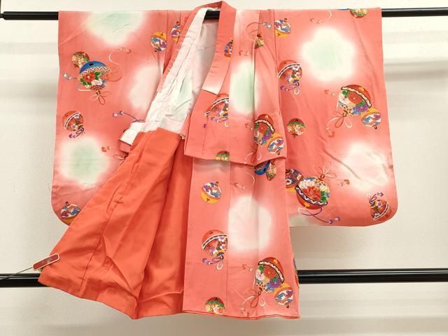 平和屋着物 七五三 女の子 ３歳 祝着 三つ身 長襦袢セット 鈴草花文 暈し染め 金彩 ze