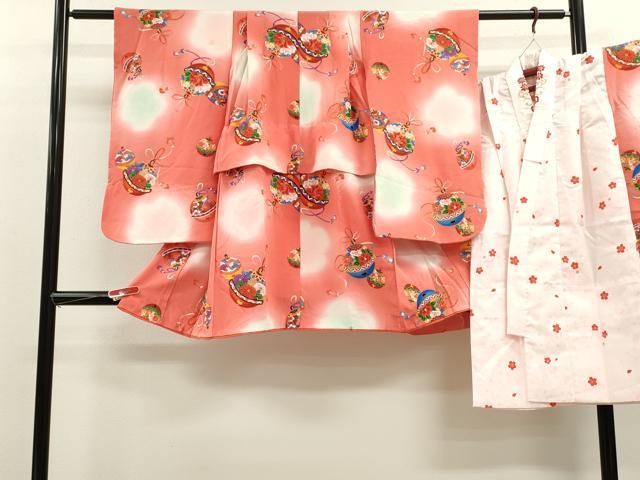 平和屋着物 七五三 女の子 ３歳 祝着 三つ身 長襦袢セット 鈴草花文 暈し染め 金彩 ze