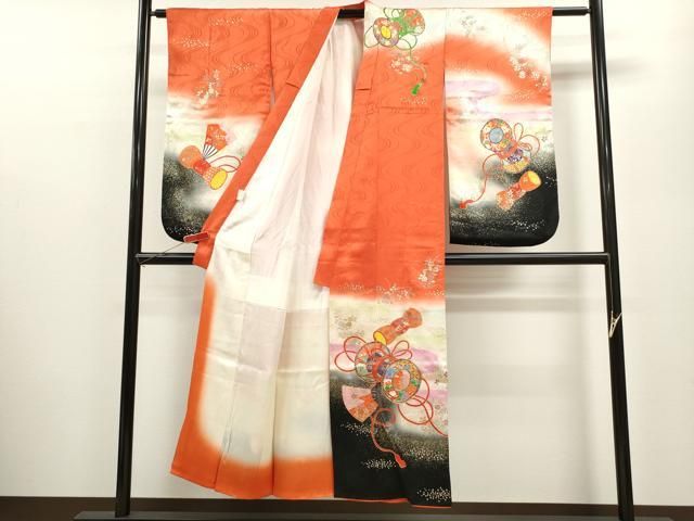 平和屋着物∵女の子 十三参り 子供 祝着 駒刺繍 鼓草花文 暈し染め 金銀彩 ze