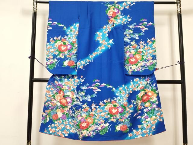 平和屋着物 七五三 女の子 ７歳 祝着 四つ身 襦袢 無双仕立て 袋帯セット 駒刺繍 花鳥文 暈し染め 金彩 ma