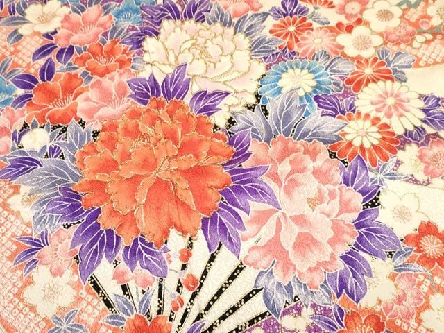  平和屋着物 七五三 女の子 ７歳 祝着 四つ身 袋帯セット 駒刺繍 熨斗扇面牡丹花文 暈し染め 金彩 ma 着物 着物ドレス 着物 浴衣 和小物