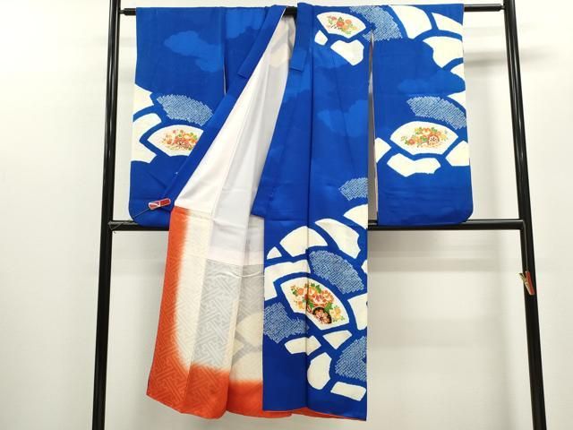 平和屋着物 七五三 女の子 ７歳 祝着 四つ身 駒刺繍 絞り 地紙花車文 金彩 ze