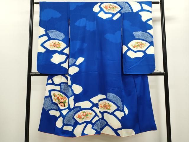 平和屋着物 七五三 女の子 ７歳 祝着 四つ身 駒刺繍 絞り 地紙花車文 金彩 ze