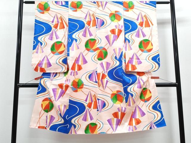 平和屋着物 七五三 女の子 ７歳 祝着 四つ身 鞠流水吉祥文 金彩 ze