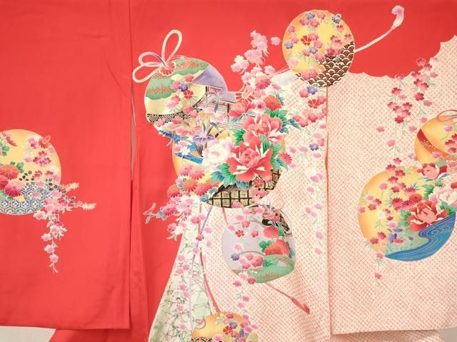  平和屋着物 七五三 女の子 ３歳 祝着 三つ身 長襦袢 袷 セット 鞠 風景花車文 金銀彩 ma 着物 着物ドレス 着物 浴衣 和小物