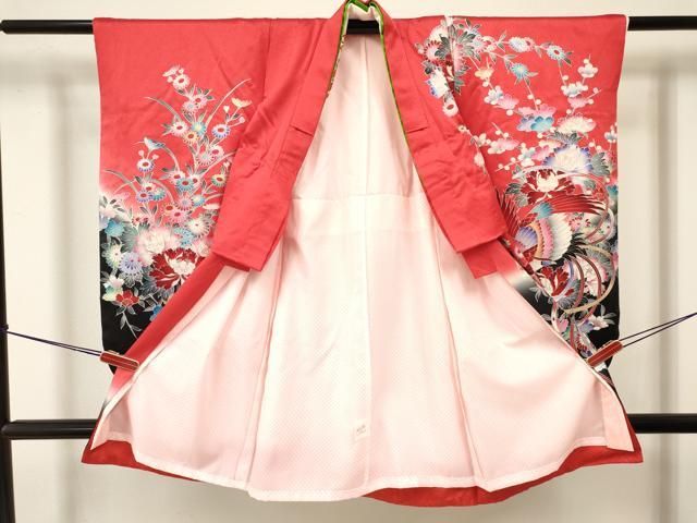 平和屋着物 七五三 女の子 ７歳 祝着 四つ身 襦袢付き 鳳凰花文 暈し染め 銀彩 ma