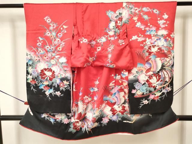 平和屋着物 七五三 女の子 ７歳 祝着 四つ身 襦袢付き 鳳凰花文 暈し染め 銀彩 ma