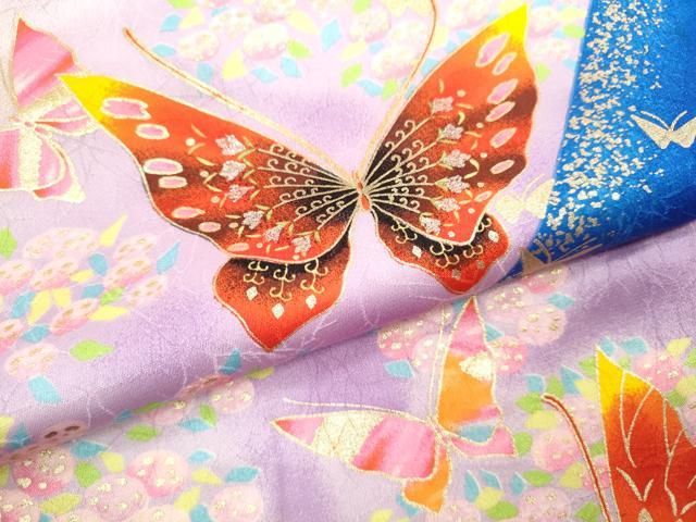  平和屋着物 七五三 女の子 ７歳 祝着 四つ身 長襦袢セット 舞蝶草花文 暈し染め 金銀彩 ze 着物 着物ドレス 着物 浴衣 和小物