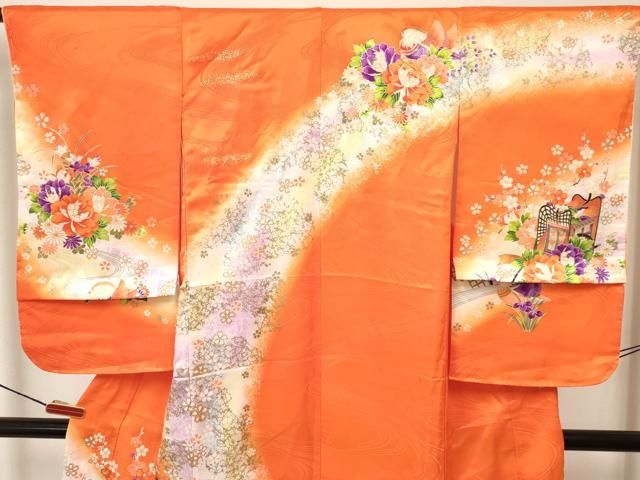  平和屋着物 七五三 女の子 ７歳 祝着 四つ身 襦袢付き 御所車鴛鴦花文 暈し染め 金彩 ma 着物 着物ドレス 着物 浴衣 和小物