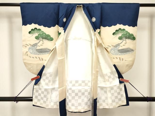 平和屋着物 七五三 男の子 祝着 襦袢付き 駒刺繍 鷹 鷲 鼓松文 金彩 ma