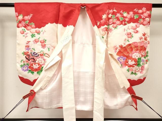 平和屋着物 七五三 女の子 ３歳 祝着 三つ身 襦袢付き 檜扇糸車花文 金彩 ma