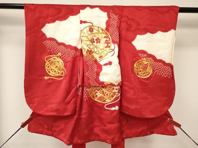 平和屋着物 七五三 女の子 ３歳 祝着 三つ身 駒刺繍 絞り 鞠花文 ma