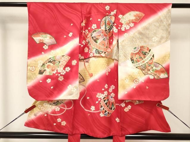 平和屋着物 七五三 女の子 ３歳 祝着 三つ身 鞠花文 暈し染め 金彩 ma