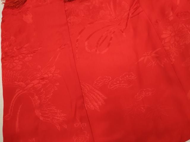 平和屋着物 七五三 女の子 ３歳 祝着 被布 色無地 飛鶴花束地紋 赤色 ze