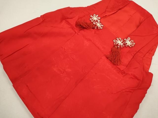 平和屋着物 七五三 女の子 ３歳 祝着 被布 色無地 飛鶴花束地紋 赤色 ze