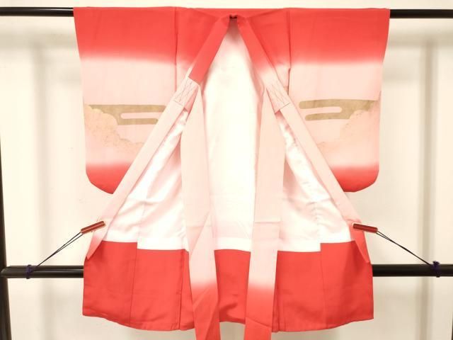 平和屋着物 七五三 女の子 ３歳 祝着 三つ身 駒刺繍 扇面花鳥文 暈し染め 金銀彩 ma