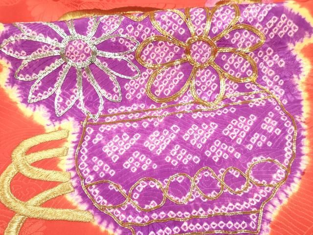  平和屋着物 七五三 女の子 ３歳 祝着 三つ身 駒刺繍 絞り 雲取り陶器花文 金銀糸 ma 着物 着物ドレス 着物 浴衣 和小物