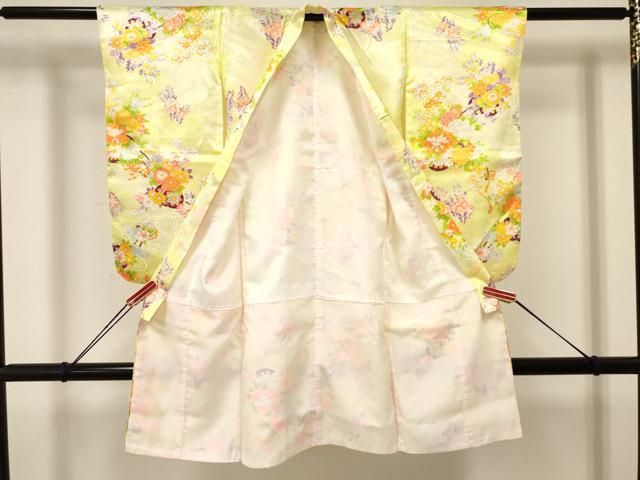 平和屋着物 七五三 女の子 ３歳 祝着 三つ身 花車文 暈し染め 金彩 洗える着物 ma