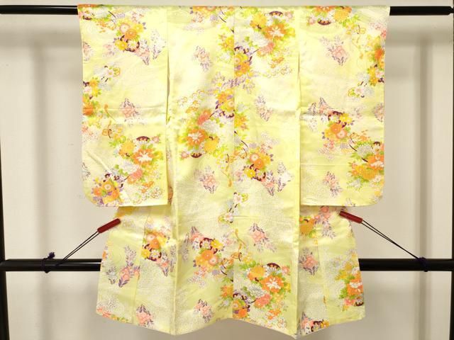 平和屋着物 七五三 女の子 ３歳 祝着 三つ身 花車文 暈し染め 金彩 洗える着物 ma