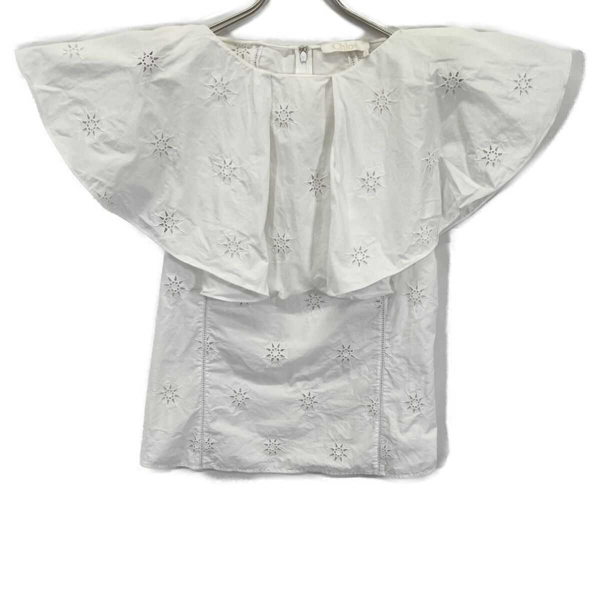 CHLOE クロエ ﾎﾜｲﾄ ｺｯﾄﾝ ﾗｯﾌﾙ ﾌﾞﾗｳｽ 36