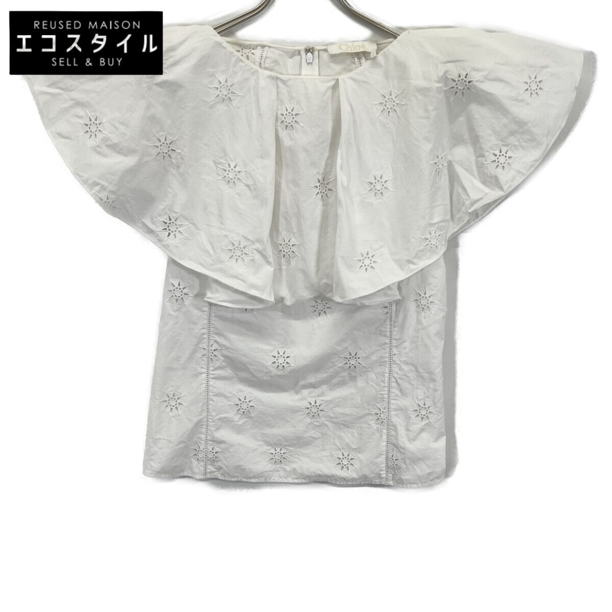 CHLOE クロエ ﾎﾜｲﾄ ｺｯﾄﾝ ﾗｯﾌﾙ ﾌﾞﾗｳｽ 36