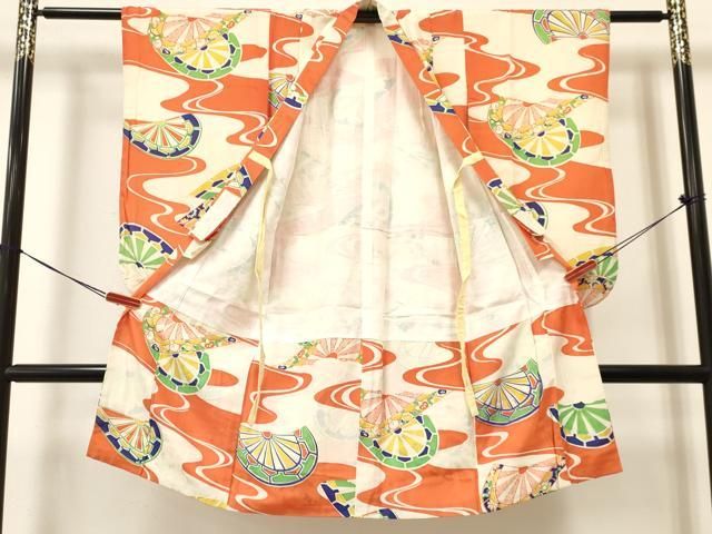 平和屋着物 アンティーク 大正ロマン 七五三 女の子 ７歳 祝着 四つ身 流水片輪車花文 ma