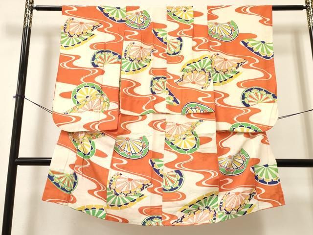 平和屋着物 アンティーク 大正ロマン 七五三 女の子 ７歳 祝着 四つ身 流水片輪車花文 ma