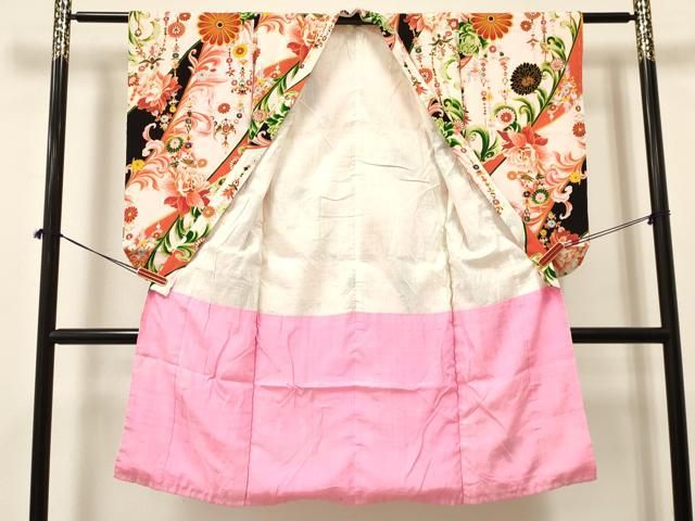 平和屋着物 アンティーク 大正ロマン 七五三 女の子 ７歳 祝着 四つ身 草花文 金彩 ma