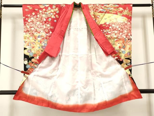 平和屋着物 七五三 女の子 ７歳 祝着 四つ身 鴛鴦花文 暈し染め 金彩 ma