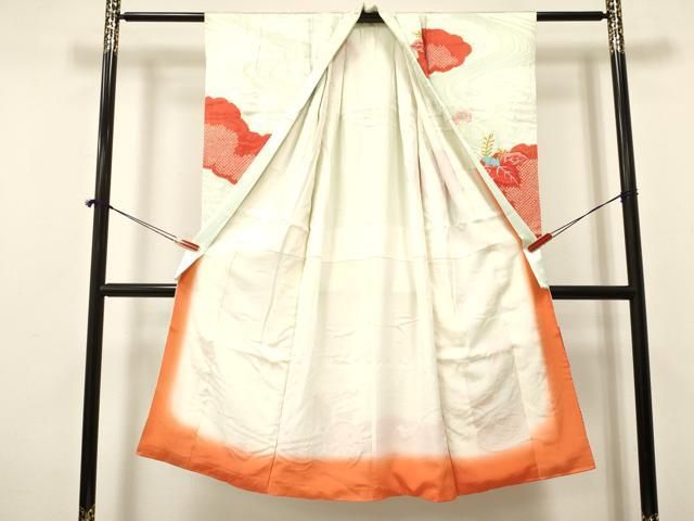 平和屋着物 七五三 女の子 ７歳 祝着 四つ身 駒刺繍 絞り 御所車桐花文 金銀糸 ma