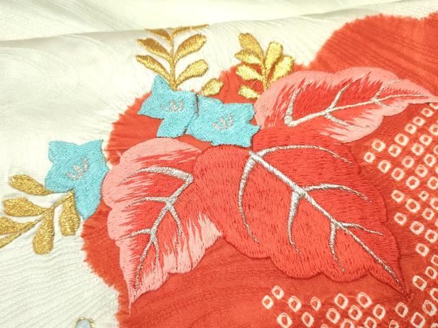  平和屋着物 七五三 女の子 ７歳 祝着 四つ身 駒刺繍 絞り 御所車桐花文 金銀糸 ma 着物 着物ドレス 着物 浴衣 和小物