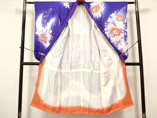 平和屋着物 七五三 女の子 ７歳 祝着 四つ身 牡丹花文 暈し染め 金彩 ma