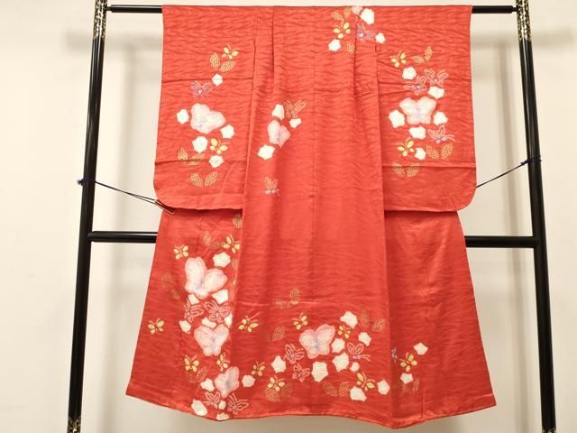 平和屋着物 七五三 女の子 ７歳 祝着 四つ身 駒刺繍 絞り 花蝶文 金彩 ma