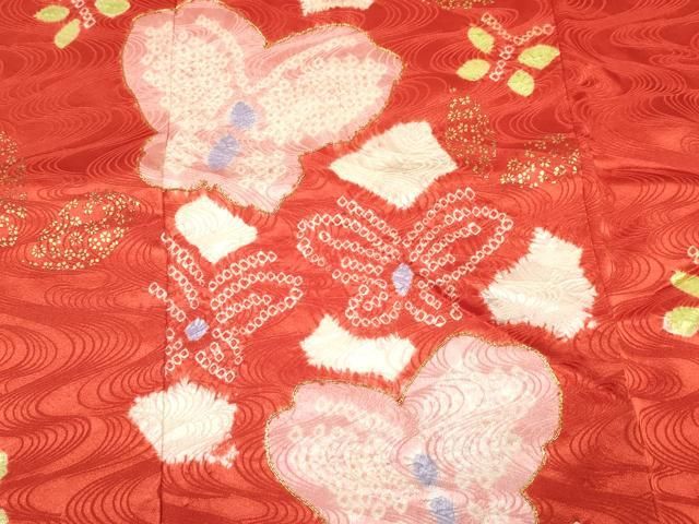  平和屋着物 七五三 女の子 ７歳 祝着 四つ身 駒刺繍 絞り 花蝶文 金彩 ma 着物 着物ドレス 着物 浴衣 和小物