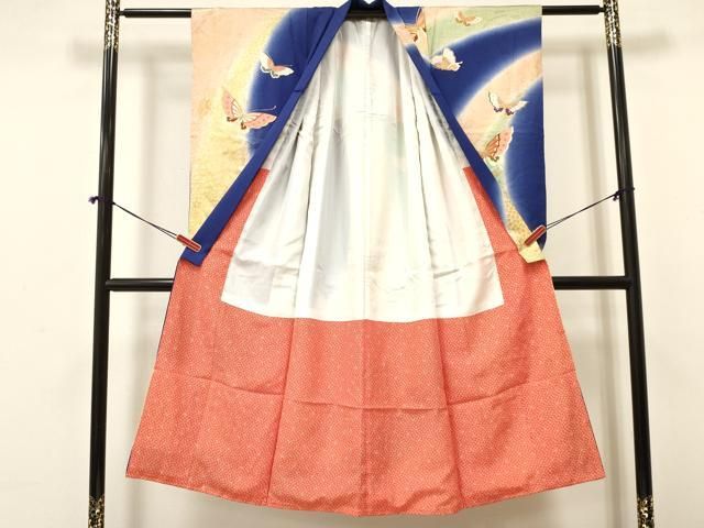 平和屋着物 七五三 女の子 ７歳 祝着 四つ身 駒刺繍 舞蝶花文 暈し染め 金彩 ma