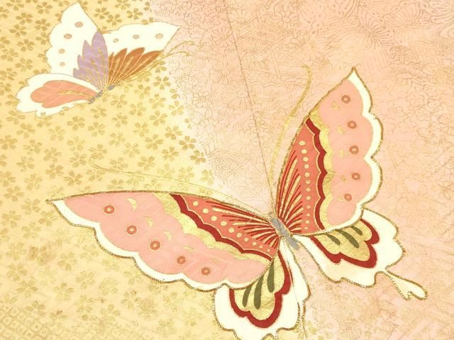  平和屋着物 七五三 女の子 ７歳 祝着 四つ身 駒刺繍 舞蝶花文 暈し染め 金彩 ma 着物 着物ドレス 着物 浴衣 和小物