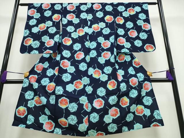 平和屋着物∴夏物 浴衣 子供 女の子 風車 綿 ng