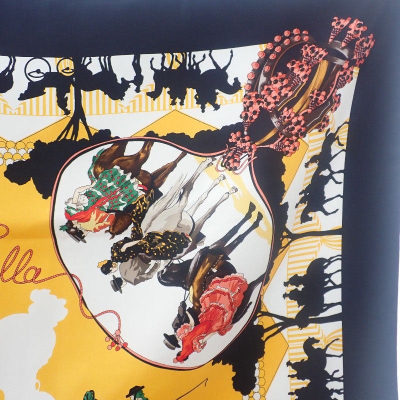 エルメス HERMES カレ90 Ferea de Levlla スカーフ シルク ブラック